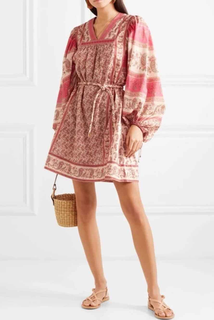 NEW Zimmermann Juniper Rioting Paisley Cotton Voile Mini Dress Pink Size 0 US 4
